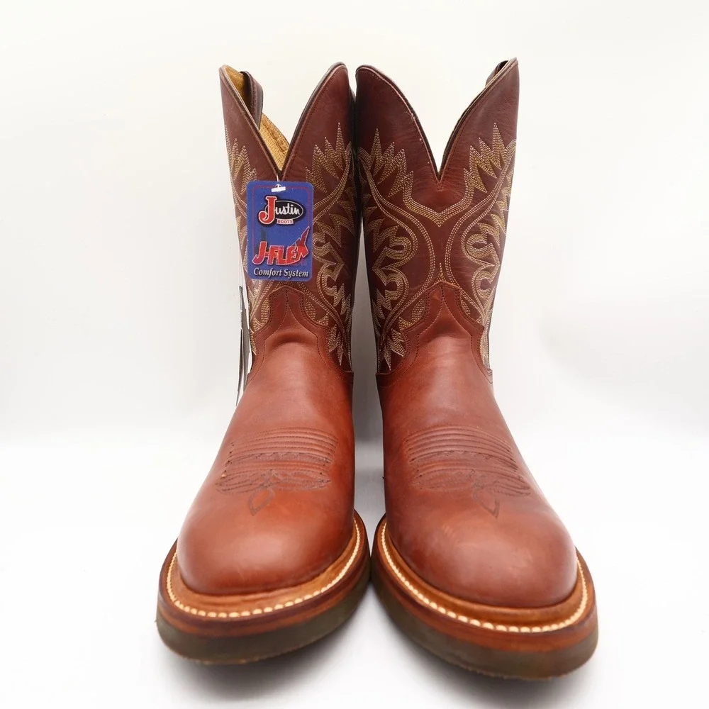 Justin Vintage 90s Western Boots Mens 11 D Red Brown Leather Cowboy 1135 NIB